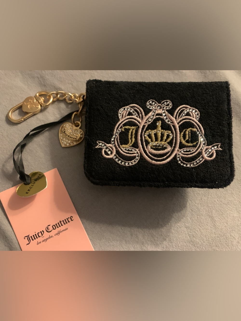 🆕-Juicy Couture LOVERS CLUB DUAL SIDED CARD CASE LIQUORICE/ pink diamond